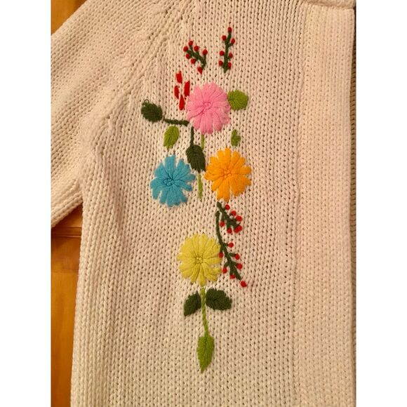 Vtg Miss Holly Cream Floral Embroidered Grannycore Open Front Cardigan sz Small‎ - Picture 3 of 7